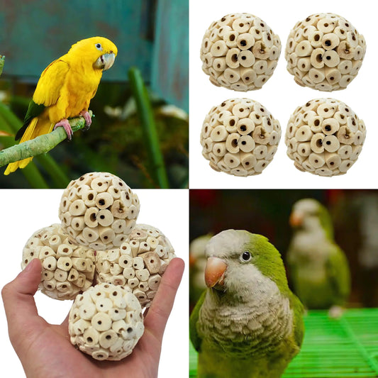 Bonka Bird Toys 2354 Pk4 Small Sola Atta Ball 1.75"-2" Diameter Soft Natural Sola Plant Material Ideal Chew and Foot Toy for Conures Ringnecks Parakeets and Similar Breed Sizes